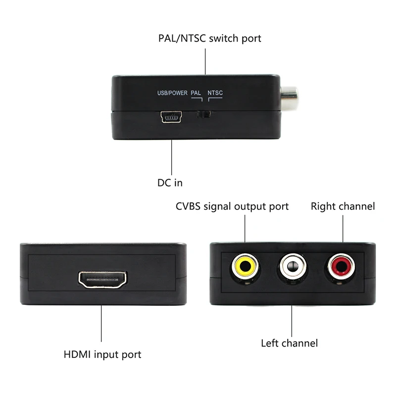 HDMI TO AV Scaler Adapter HD Video Composite Converter Box HDMI to RCA AV/CVSB L/R Video 1080P Mini HDMI2AV Support NTSC PAL