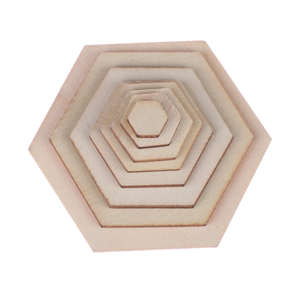 50/100pcs Wood DIY Laser Cut Embellishment Craft New Hexagonal Shape Decor Ornaments Wedding