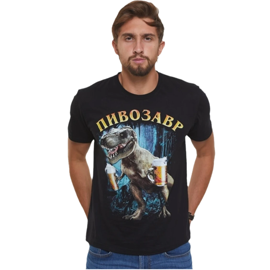 Summer Boutique Tee Shirt Men's T-Shirt With Pivosaurus Print Cool Male Cotton Clothes Unisex Пивозавр Shirt