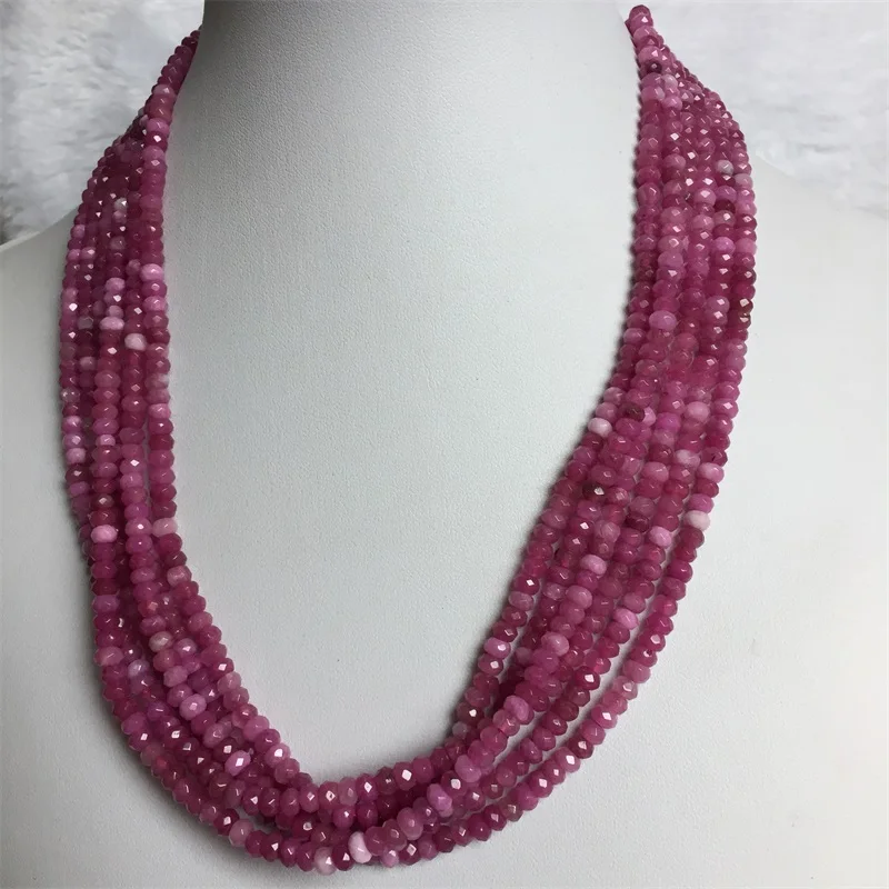 3*4MM Faceted Tourmaline Necklace Rubellite Vintage Natural Stone Jewelry Noble Elegant Exquisite Beaded Chain Choker Collier