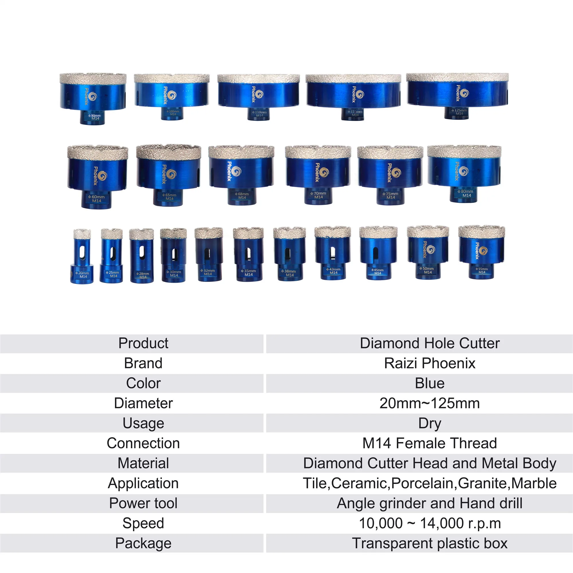 Raizi 1 Pc 5-125 mm Porcelain Ceramic Tile drill bit for granite marble M14 Diamond tile Hole saw Cutter bit