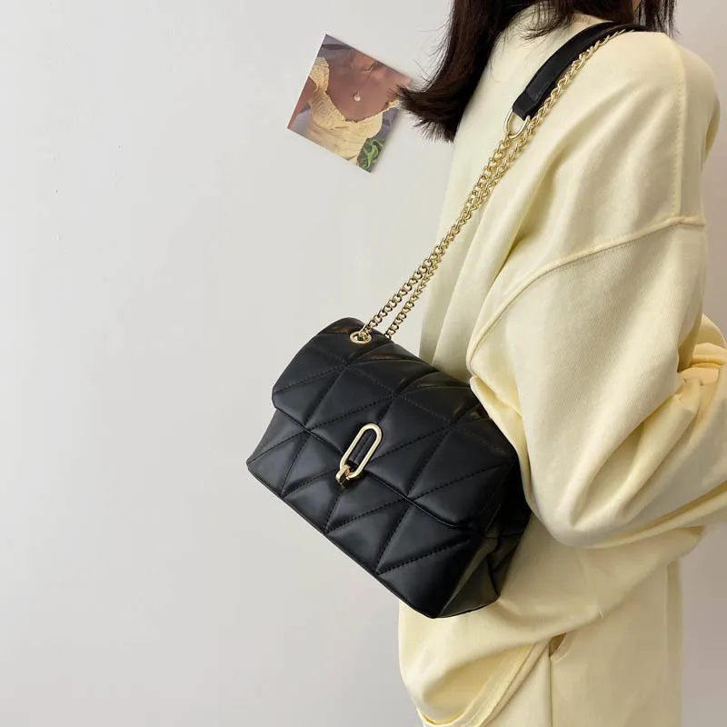 Kiwi Green Summer PU Leather Flap Crossbody Bags For Women Luxury Solid Color Shoulder Handbags Chain Purses