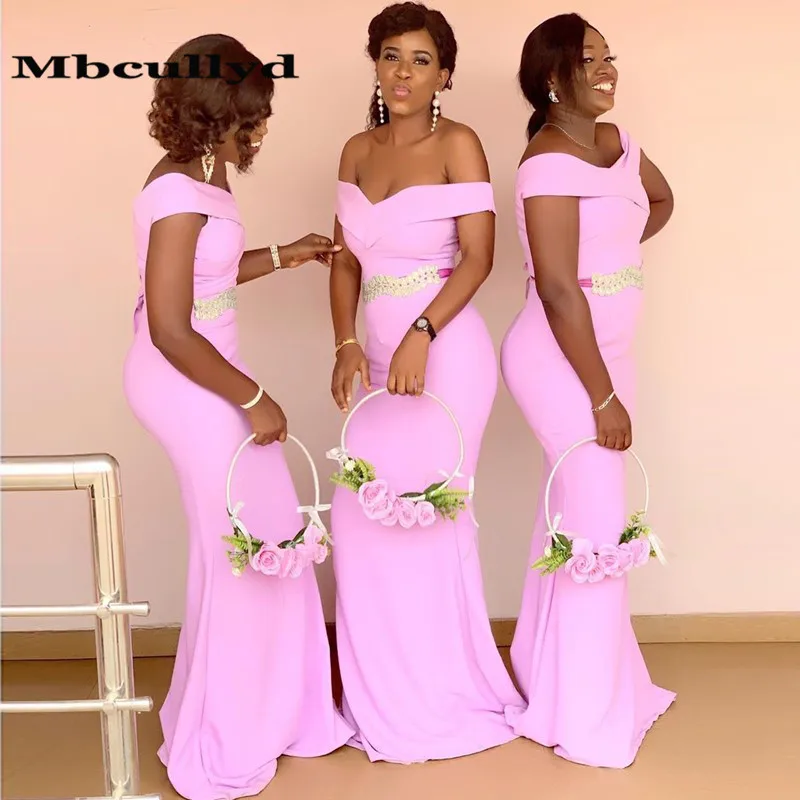 Pink Mermaid African Bridesmaid Dresses 2024 Long Sexy Off Shoulder Women Wedding Party Dress Robe Demoiselle D\'honneur