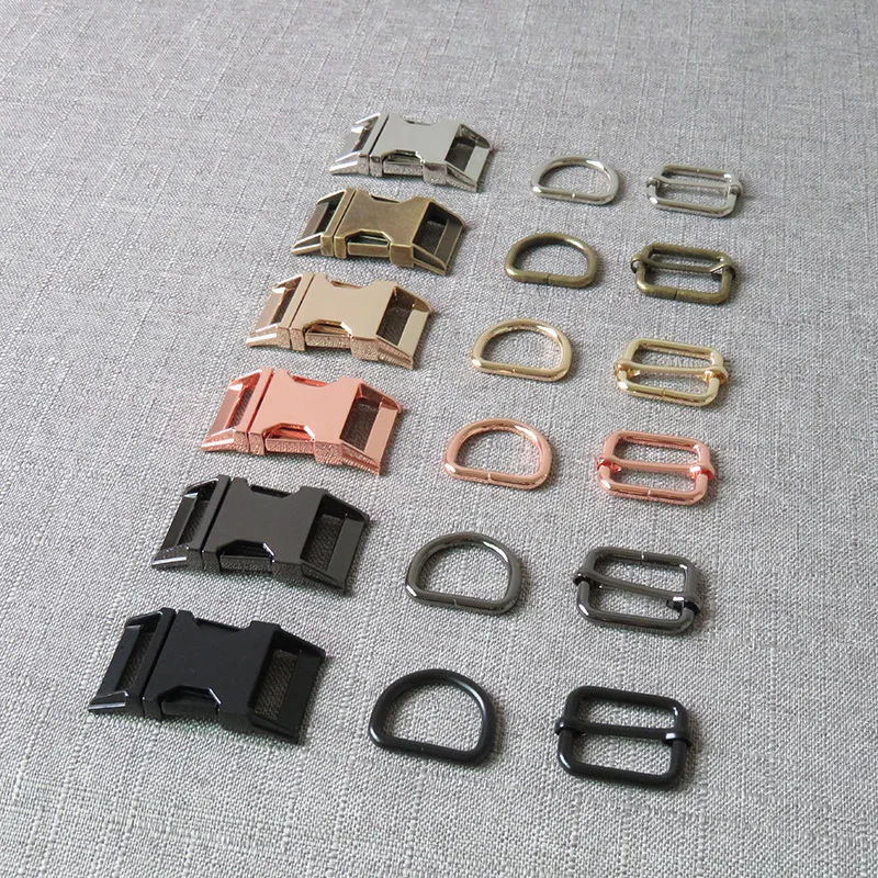 

100 sets 15mm 20mm 25mm Metal side quick release buckles D ring straps slider for dog collar belt buckles DIY sewing accessories