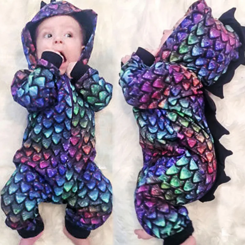 

Hooyi Dinosaur Hooded Baby Boys Spring Romper New Born Infant Costumes Girl One-piece Clothes