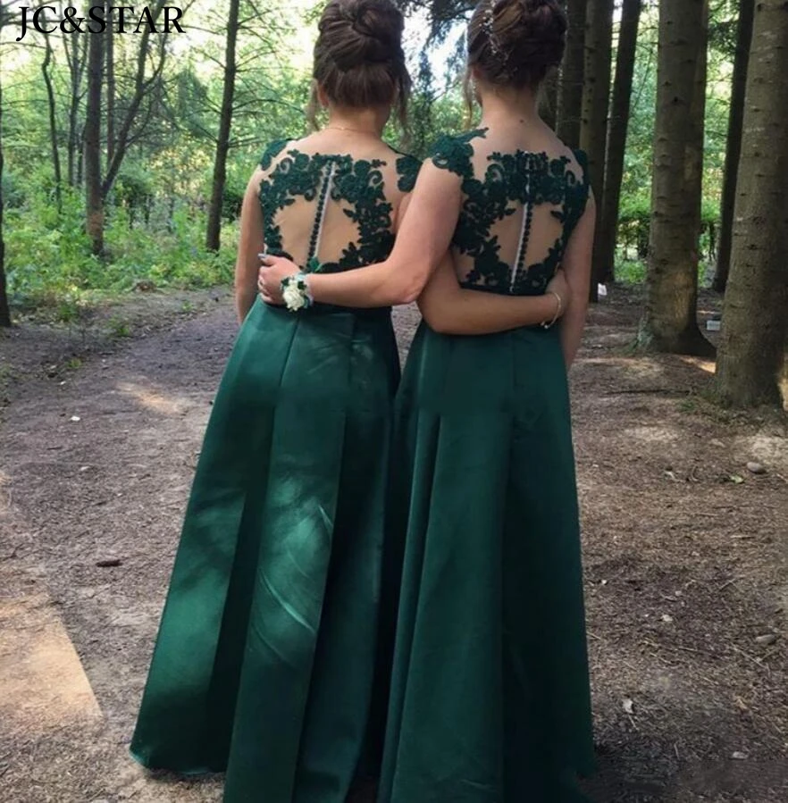 Dark Green Country Bridesmaid Dresses Lace Appliques Sexy Maid Of Honor Gowns Satin A Line Wedding Guest vestido fiesta mujer