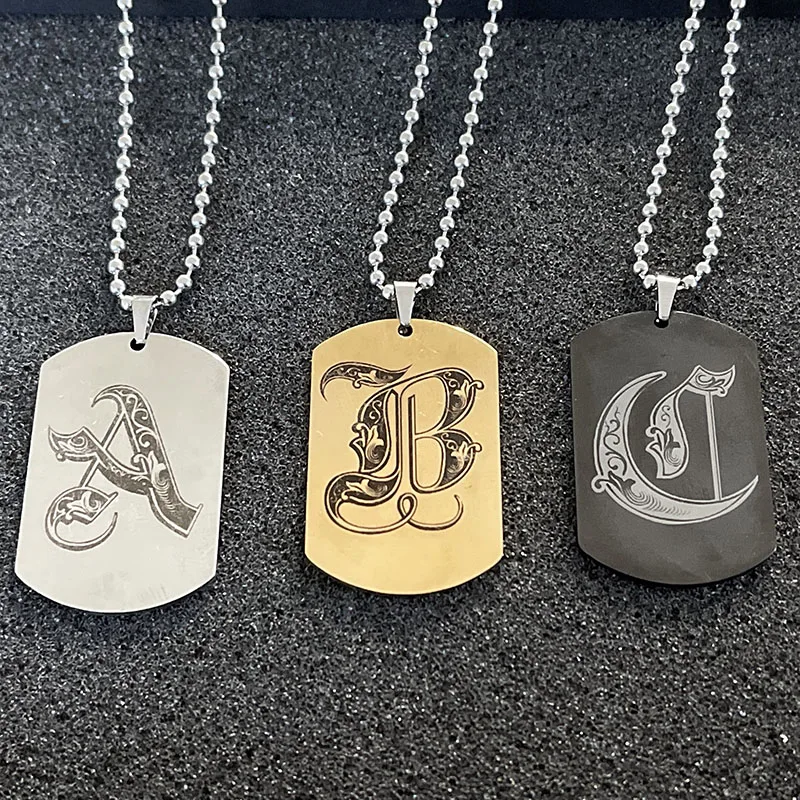 Stainless Steel 26 Letters Initials Signet Silver Gold Color Custom Pendant Necklace Wholesale Dropshipping Men Jewelry Gift