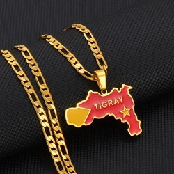 Anniyo 3MM Thickness,Ethiopia Tigray Region Map Pendant Necklaces For Men Women Unisex African Charms Jewelry #262821