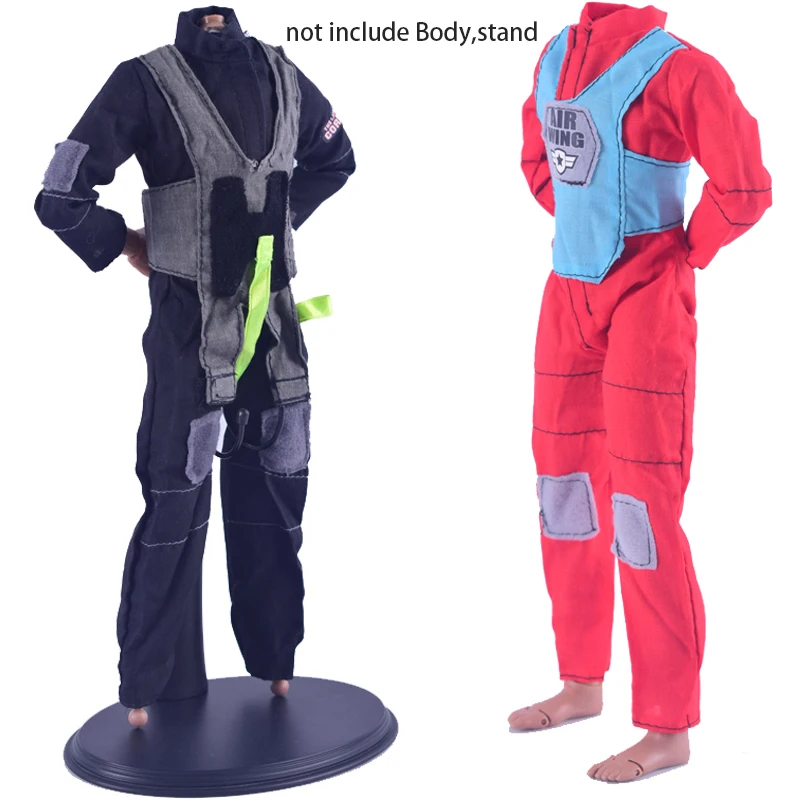 1/6 Scale Action Figure Accessory Male Clothes BK/Red Pilot Coverall Suit Pilot Uniform Jumpsuit Coat For 12Inch Body 1/6 Figure