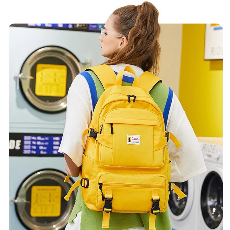 Mochila impermeable para mujer, bolso escolar de alta calidad, color amarillo, estilo coreano