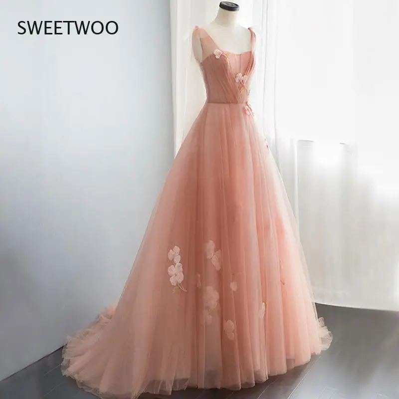 

Evening Dress New 2021 Appliques Flowers Short Train Beautiful Formal Dresses Off The Shoulder Long Party Gown