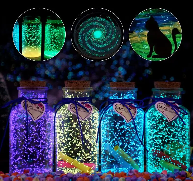 1Bag Colorful Fluorescent Glow Powder Super luminous Particles Sand Glow Pigment Glow in the Dark Home Party Decor