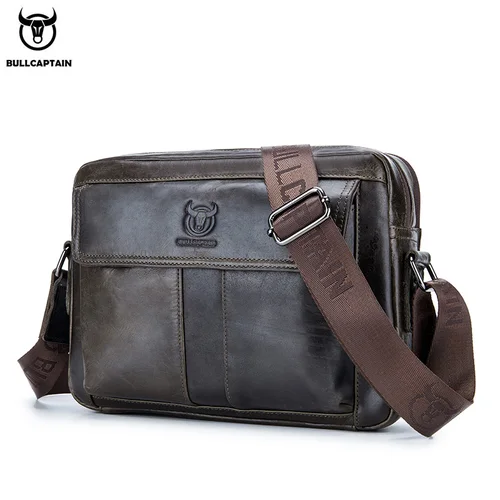Imagen 1 del producto BULLCAPTAIN, bolso cruzado de cuero genuino para hombre, bolso multifuncional informal de gran capacidad, maletín de negocios de moda