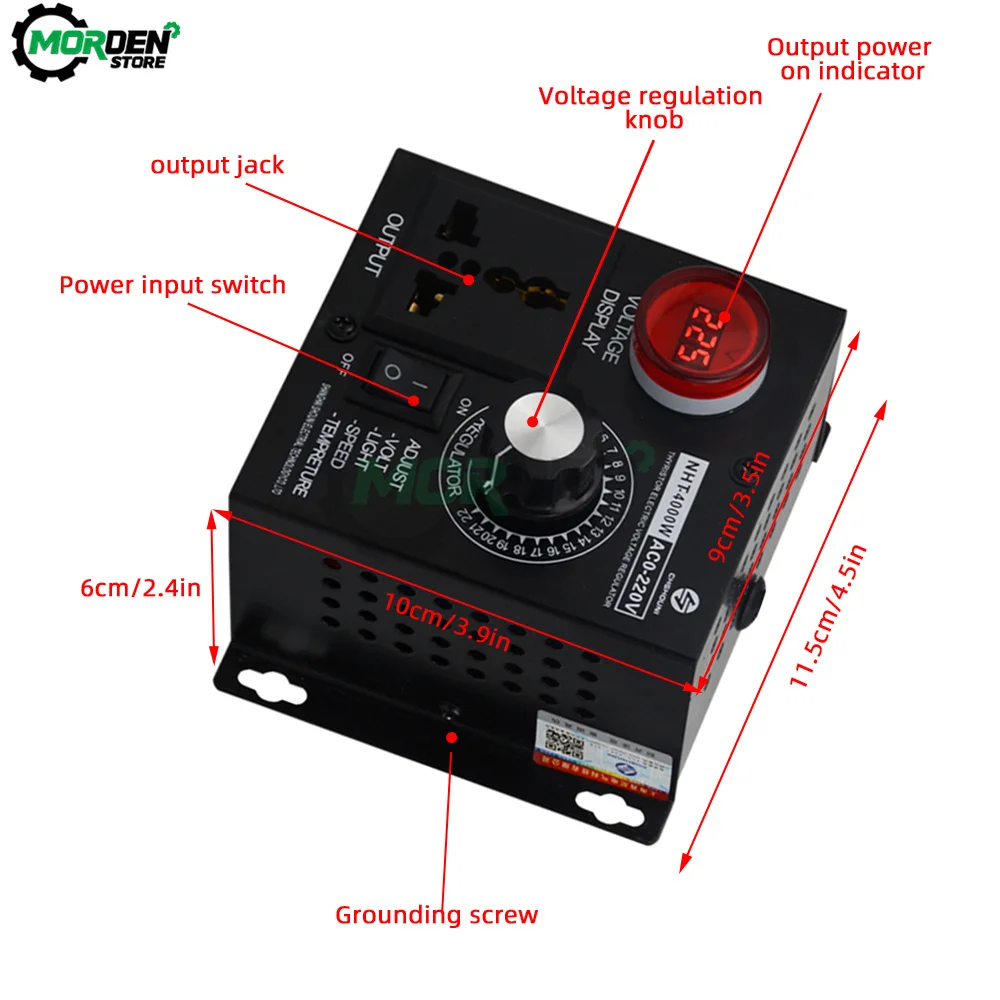 Voltage Regulator AC 220V 4000W Speed Temperature Light Voltage Adjustable Dimmer Compact Voltage Controller Power Supply