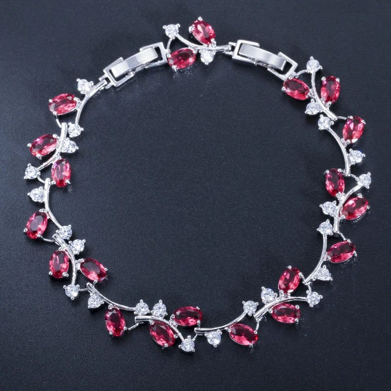 CWWZircons 6 Farboptionen Weißgoldfarbenes Handgefertigtes Österreichisches Kristall-Tennisarmband in Lila für Damen Großhandel S0099 – Detail 5
