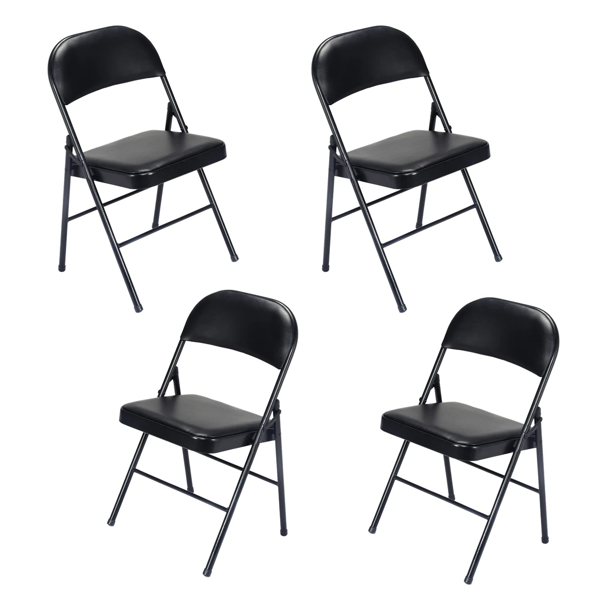 4pcs Elegant Foldable Iron & PVC Chairs Office Chairs for Convention & Exhibition Black for Parties and Wedding