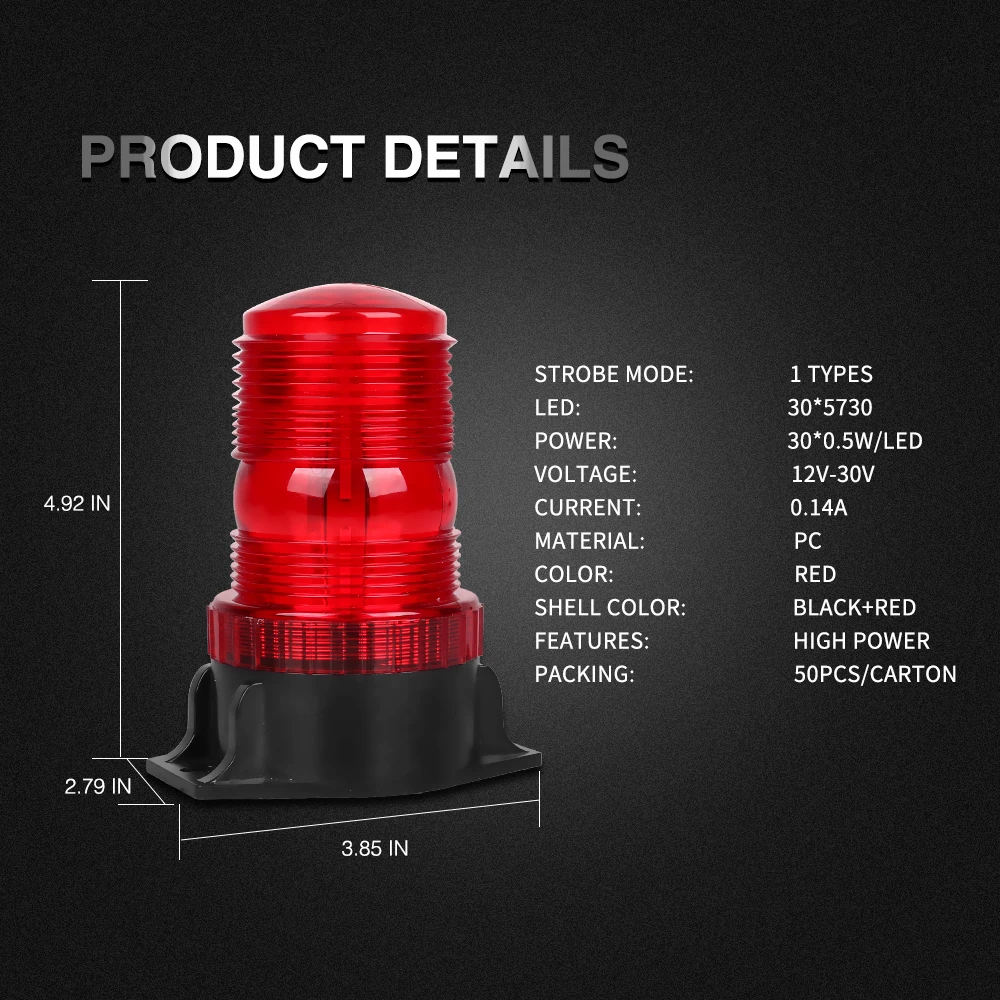 Red Fire LED Alarm Flashing Beacon DC 12-24V Rotary Flashing Dome Light Tractor Emergency Warning Traffic Lights Construction