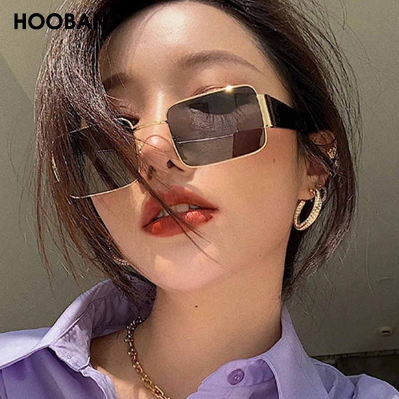 HOOBAN Fashion Black Square Sunglasses Men Women Luxury Rectangular Sun Giasses Driving Traveling Outdoor Glasses UV400