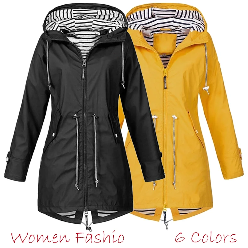 Women's Windproof and Rainproof Hat Belted Leisure Daily Assault Jacket