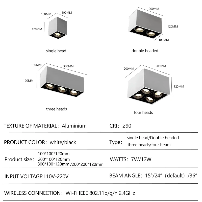 Surface mounted  LED7/12W LvingCeiling spotlight 3000K-6500K Dimmable Fixture Control  Lighting Google dimming Spotlight