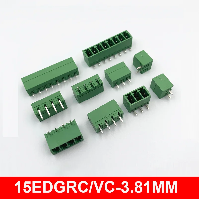 20/50sets 15EDG-3.81 PCB Plug-in Terminal Blocks 3.81mm Pitch 2/3/4/5/6/8/10/12/14/16P 15EDGK+VC/RC Straight Pin Right Angle Set