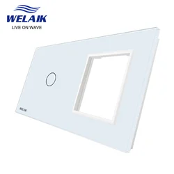 WELAIK EU 2Frame 151*80mm Wall Touch Switch Socket Outlet Square Hole Crystal Tempered Glass Panel Only DIY Parts   A2918W1