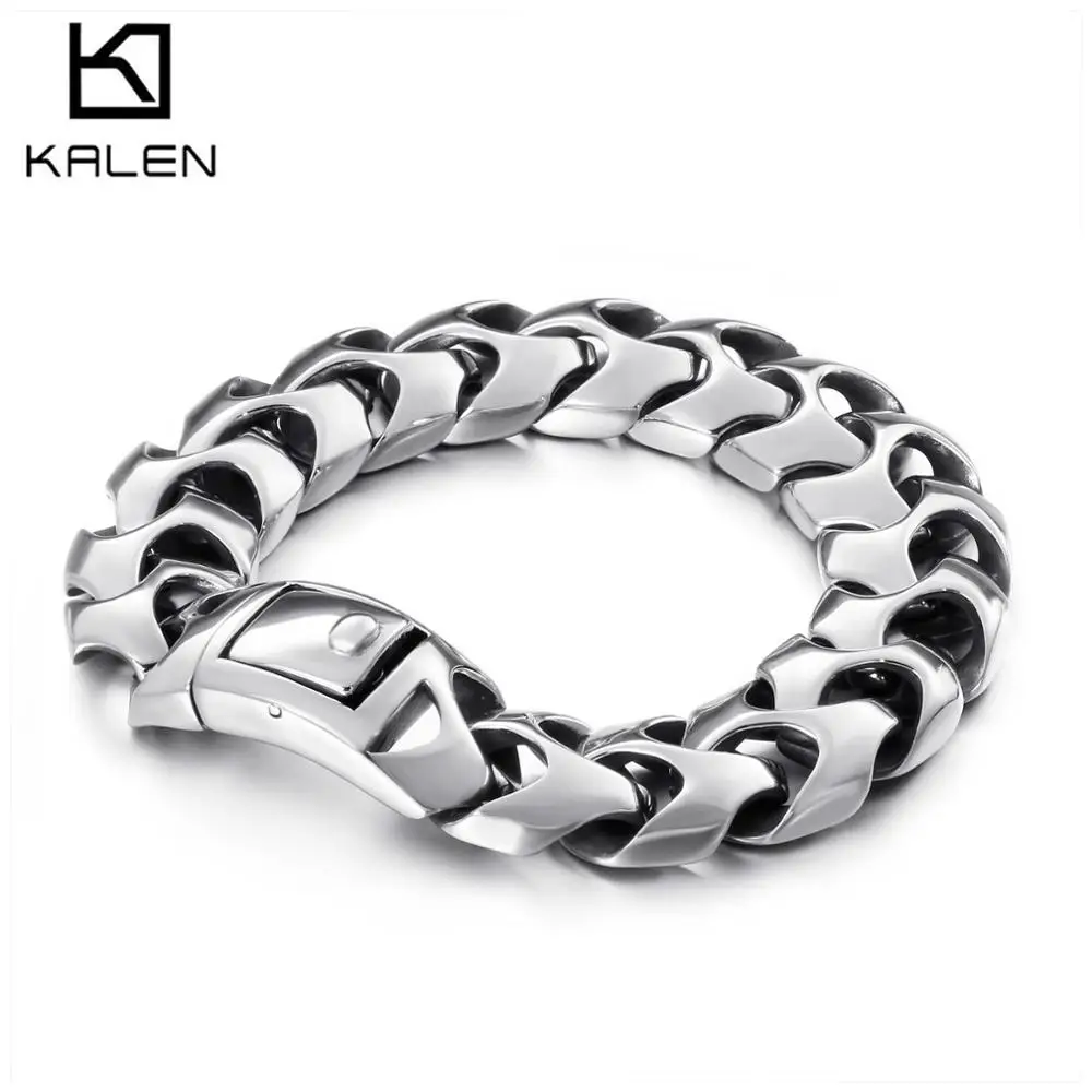 17mm Casting Polished Link Chain Bracelet Men 316L Stainless Steel Party Business Jewelry