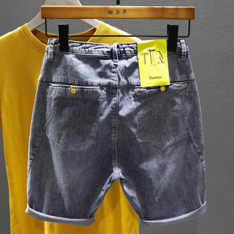 Men Black Denim Shorts Jeans Fit Casual Shorts High Quality Male Stretch Cotton Denim Jeans Shorts Elastic Knee Length Jeans