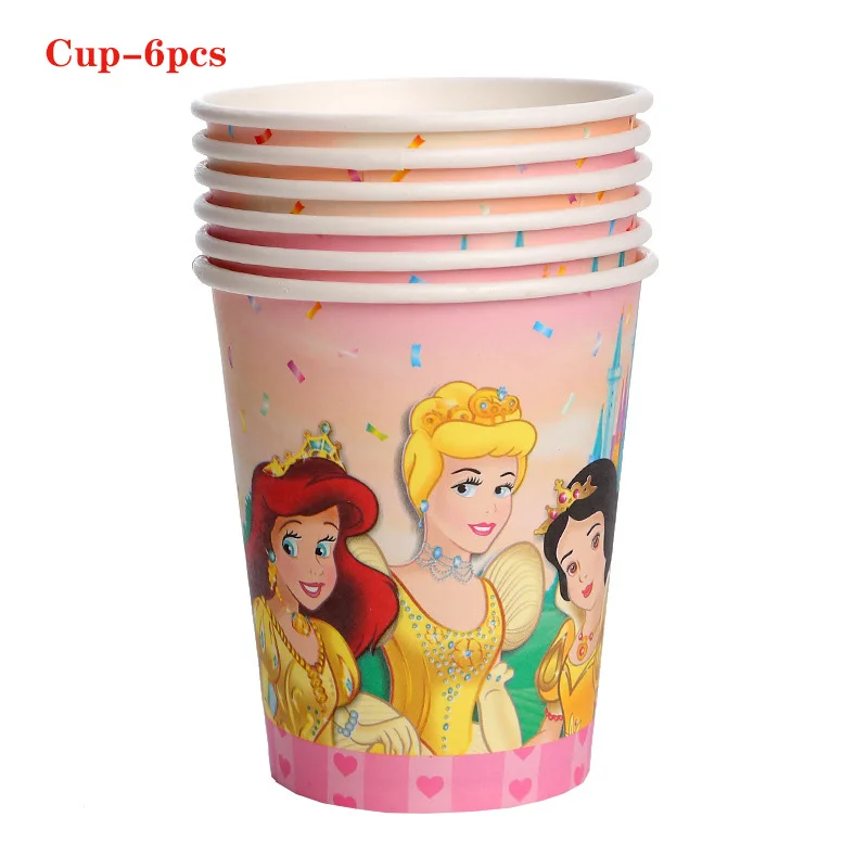 Disney Six Princesses Party Girls Birthday Party Decorations 6 Person Family Party Christmas Banner Cup Plate Disposable Tablewa