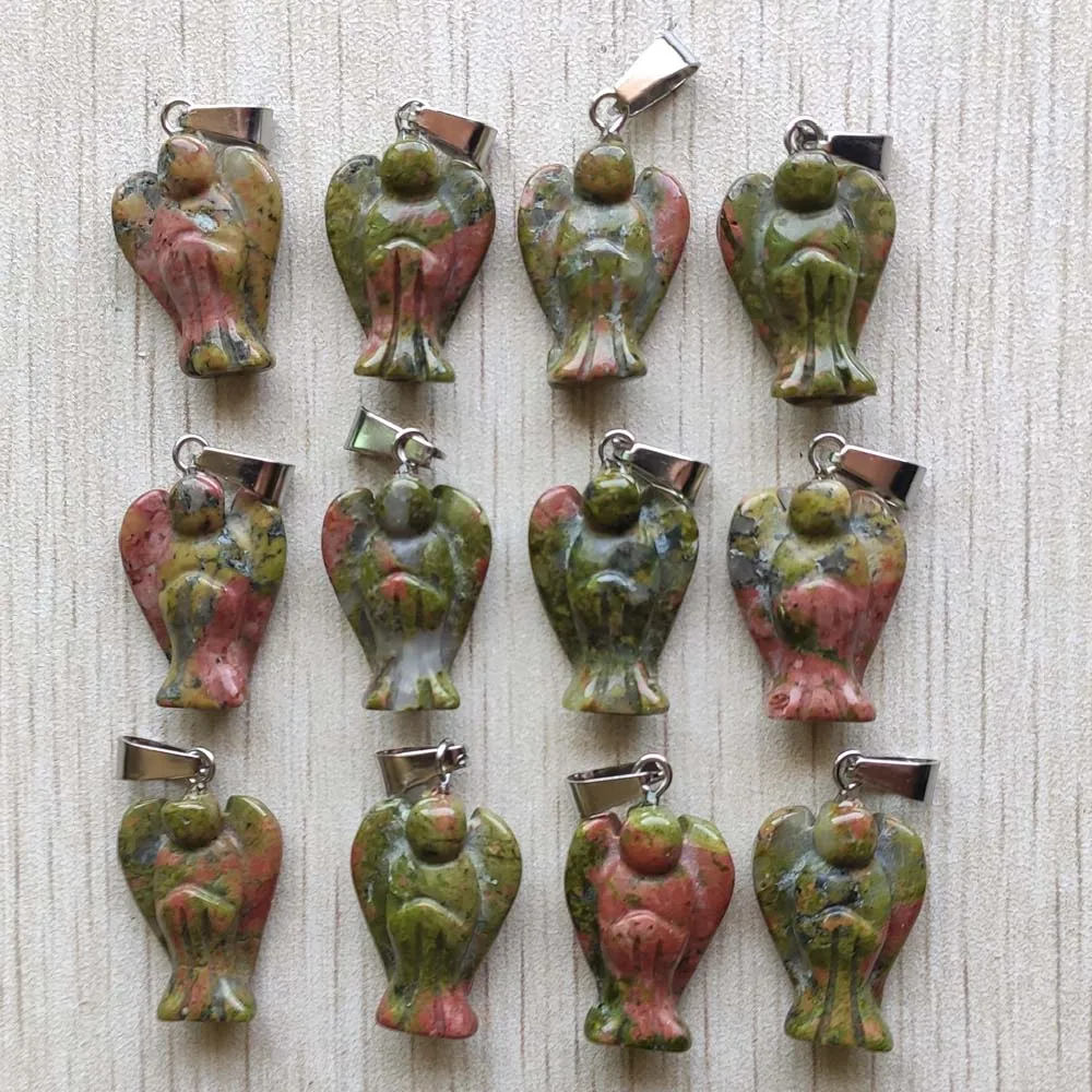 

Wholesale 12pcs/lot good quality natural flower green Carved angel charms pendants for necklace jewelry making free shipping