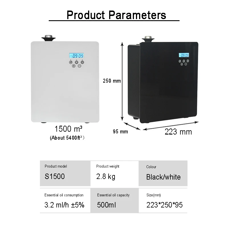 Macchina automatica del profumo dell'olio essenziale dell'erogatore dell'aerosol della foschia fredda del sistema HVAC del diffusore dell'aroma S1500 500ml per il negozio dell'ufficio dell'hotel