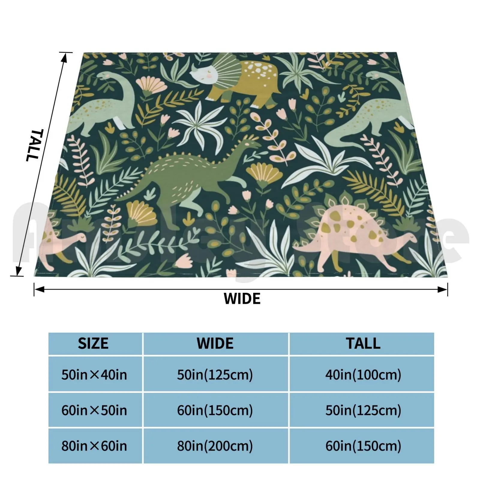 Dinosaur And Flowers Pattern Blanket Fashion Custom Dino Dinosaur Animal Kids Adults Pattern