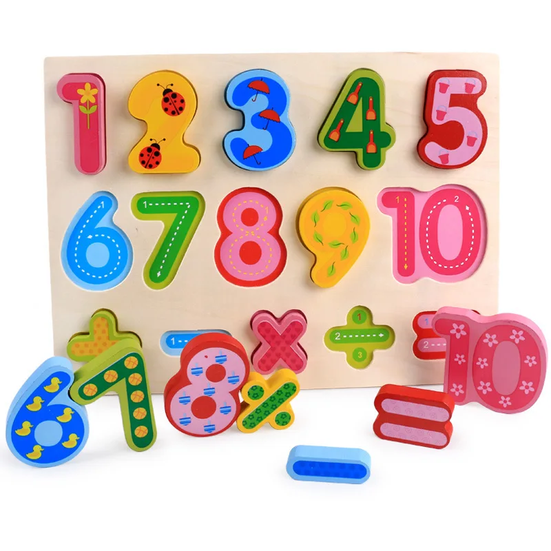 Wooden Toys Hand Grasping Board Puzzle Early Education Enlightenment Kindergarten Teaching Aids Alphanumeric Shape