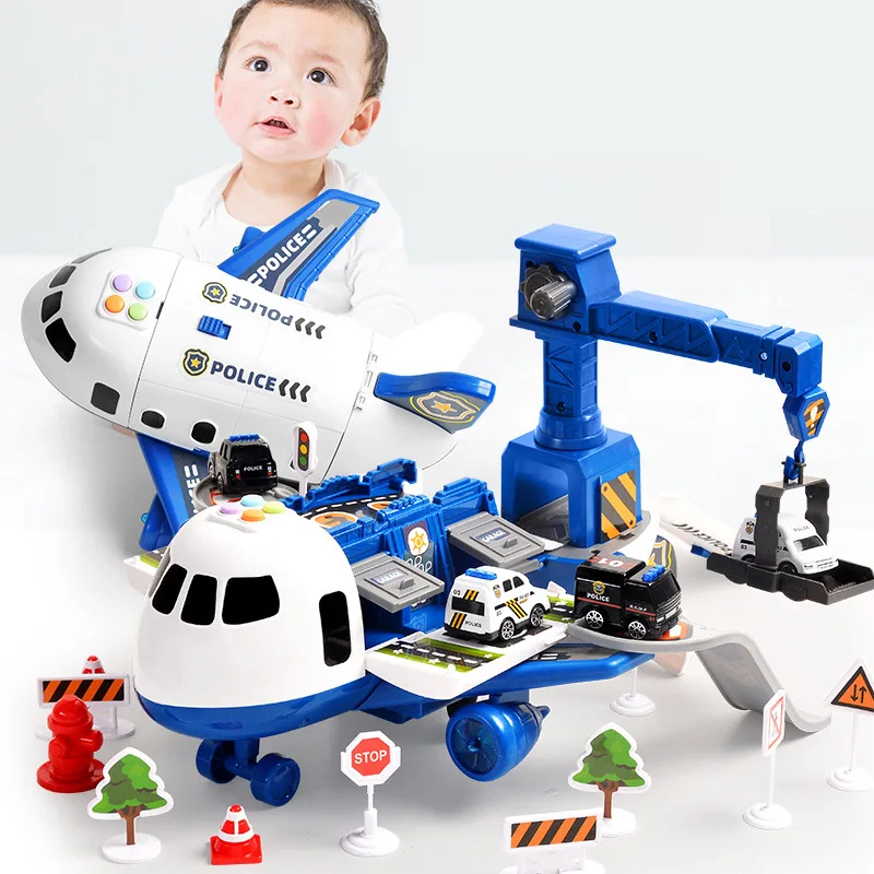 Children multifunctional aircraft toys scene fire truck inertia automobile engineering vehicle model eduction puzzle boy toy gif