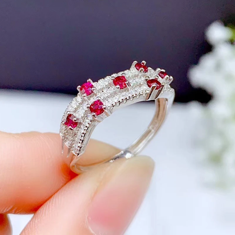 CoLife Jewelry Fashion Silver Ruby Ring for Office Lady 7 Pieces 2mm Natural Ruby Silver Ring 925 Silver Ruby Jewelry