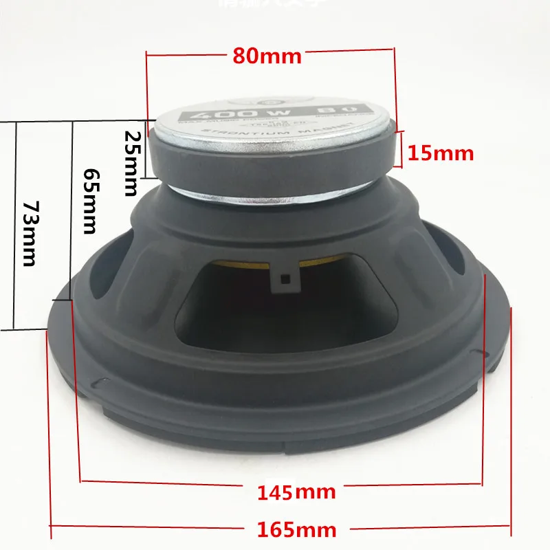 2pcs/Lot  6/ 6.5 inch  Loudspeakers 300W Max 8 Ohm Black Rubber Edge PP Cone Car HiFi  Audio Midrange Speakers KTV