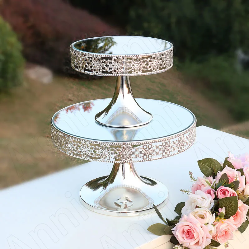 Creativity Carved Hollow Cake Stand Nordic Modern Metal Tall Feet Silver Plated Dessert Pastry Display Trays Wedding Decoration