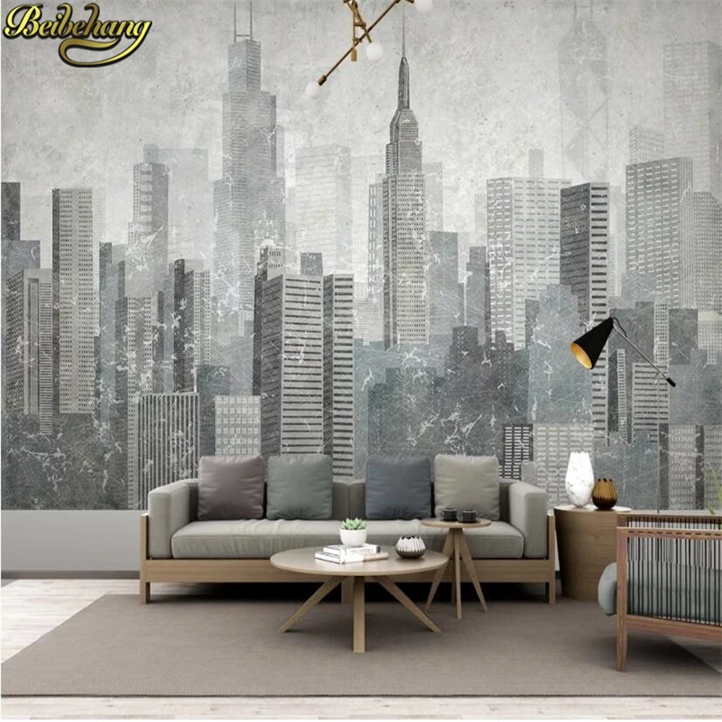 Beibehang-papel tapiz mural 3d para decoración del hogar, papel tapiz de ciudad en blanco y negro para sala de estar, Fondo de tv