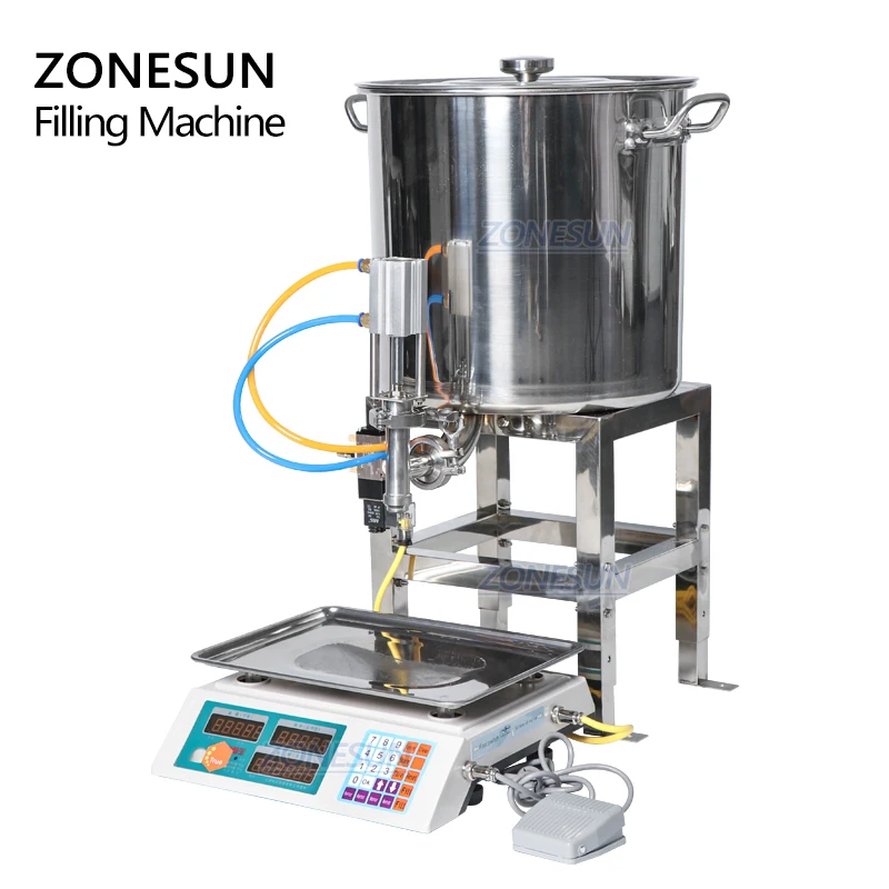 ZONESUN Semi Automatic Paste Filling Machines Pneumatic Can Honey Cooking Oil Beverage Small Bottle Weighing Filling Machine