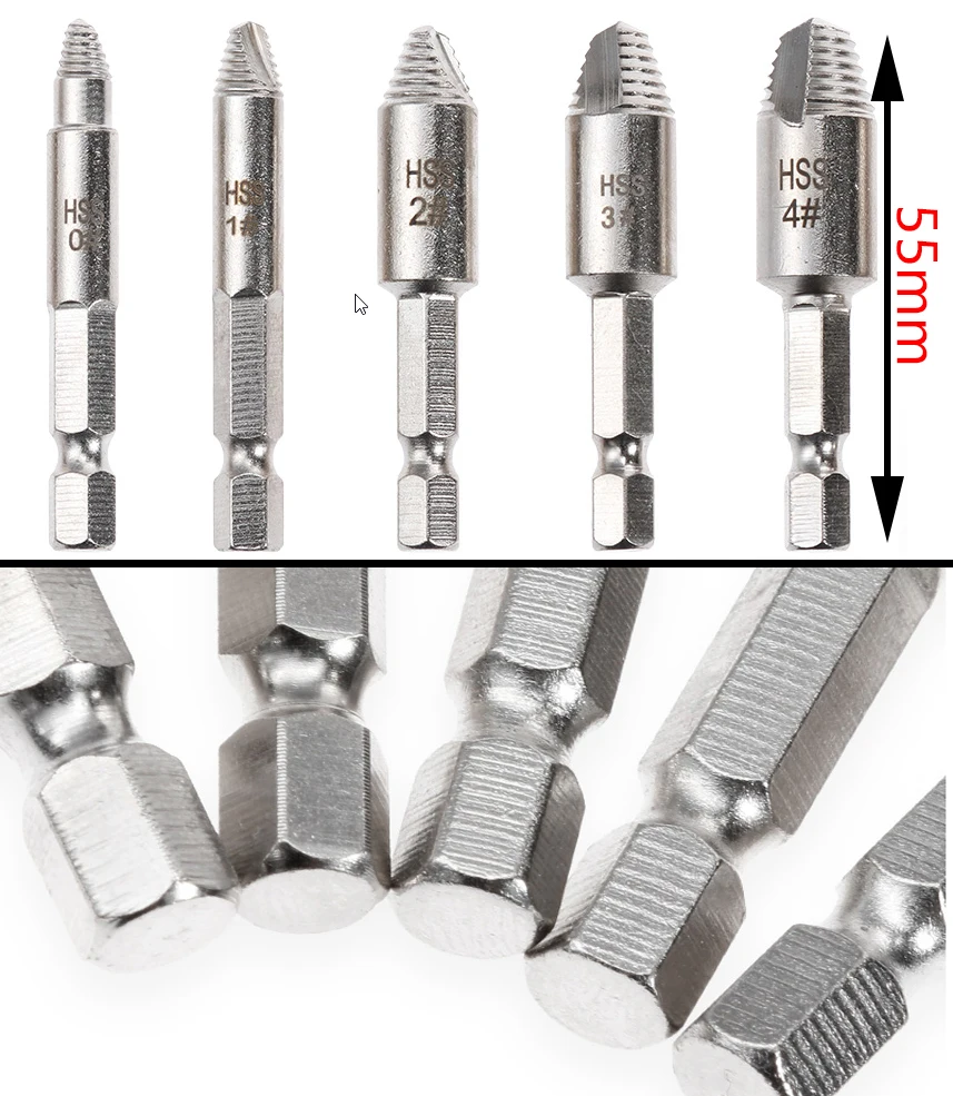 양단 손상된 나사 추출기, 깨진 파손 헤드 나사 추출기, 목재 볼트 제거기, 추출 드릴 도구, 도매