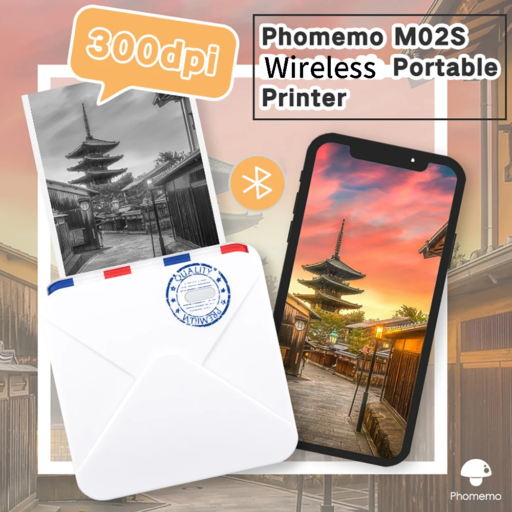 

Phomemo печать фотографий Inkless M02S беспроводной карманный принтер 300 точек/дюйм термальный DIY Impresora фотография для Iphone iOS 8 Android 4,0