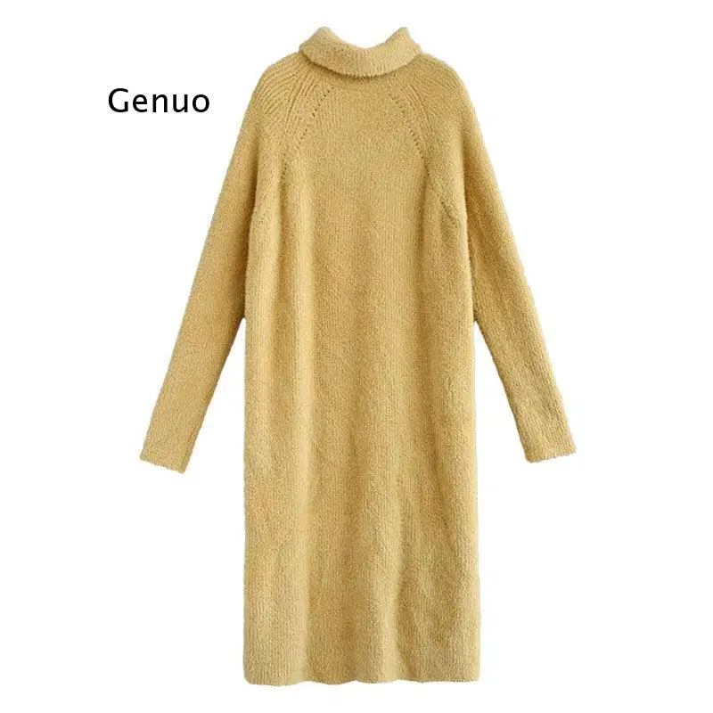 

Autumn Women Loose Long Knitted Dress 2021 Casual Solid Long Sleeve Sweater Dress Female Vintage Party Dress Vestidos