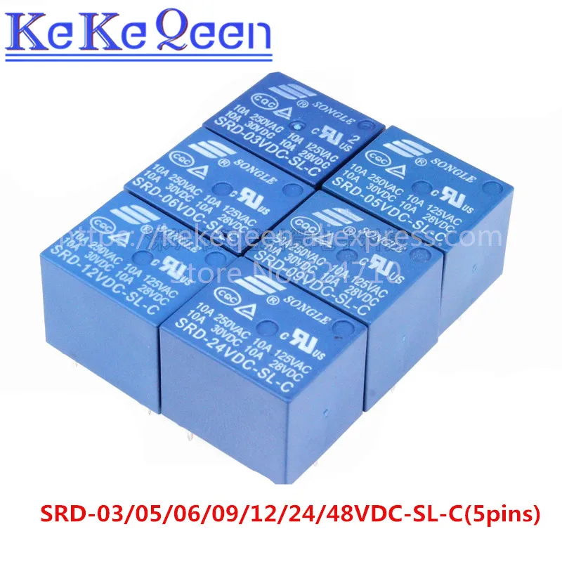 

Free Shipping 100PCS/lot Relay SRD-03VDC-SL-C SRD-05VDC-SL-C SRD-06VDC-SL-C SRD-09VDC-SL-C 3V 5V 6V 9V 10A 250VAC 5PIN T73