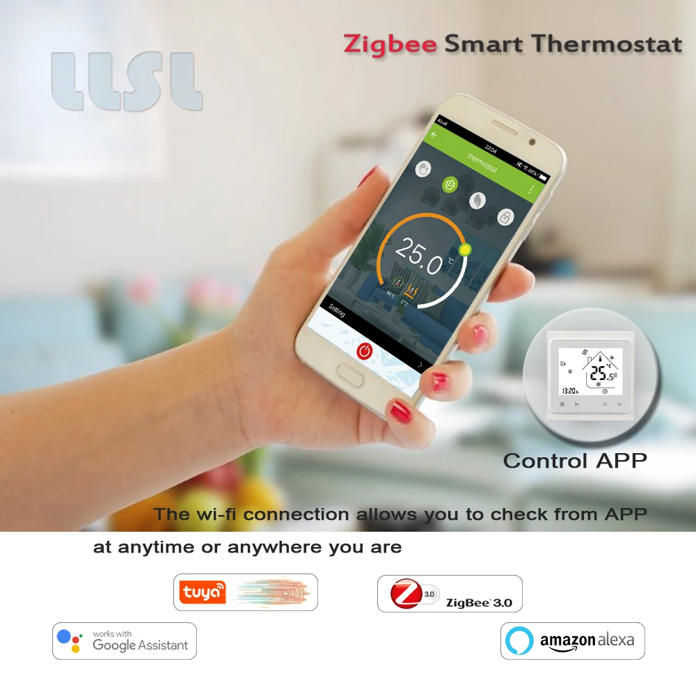 Zigbee thermostat Tuya wifi thermostat 2P/4P Fan coil regulator，95-240VAC Central air conditioning thermostat