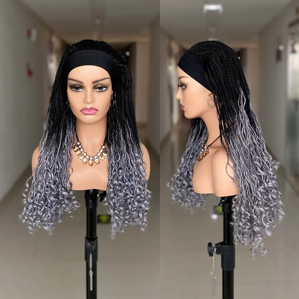 

Cosplay Long Box Braided Headband Wig Ombre Grey Braids African Dreadlock Wig Synthetic Braiding Beauty Hair Wigs For Women