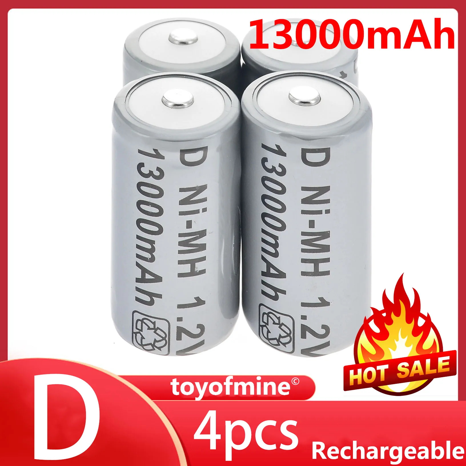 Batería recargable de 13000mAh, 1,2 V, Ni-MH, color gris, tipo D, 4 unidades