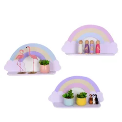 Wooden Rainbow Shelf Wall Mounted Rack for Children's Room, Nursery Decorations, Cute Hanging Organizer, Home Decor