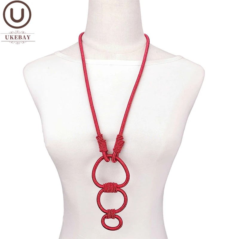 UKEBAY New Red Metal Pendant Necklaces For Women Round Handmade Necklace Designer Luxury Sweater Chain Goth Party Accessories