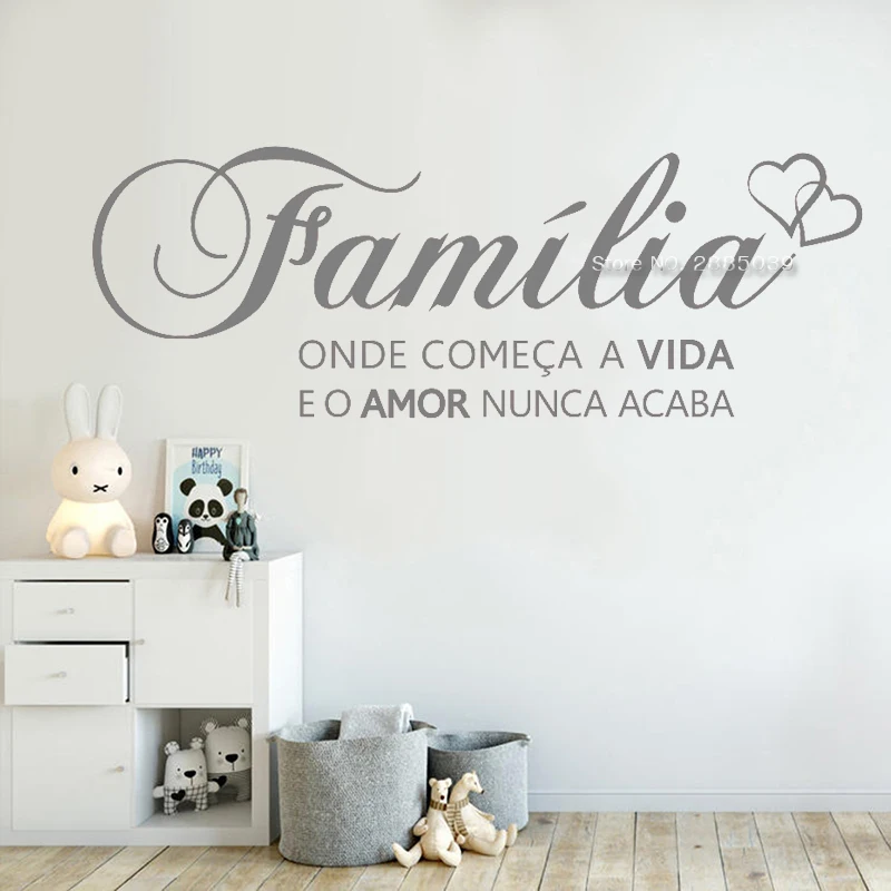 Portuguese Saying Words Decals"family where life begins and love never ends" Vinyl Lettering Wall Sticker For Home Decor LC1529 image 2