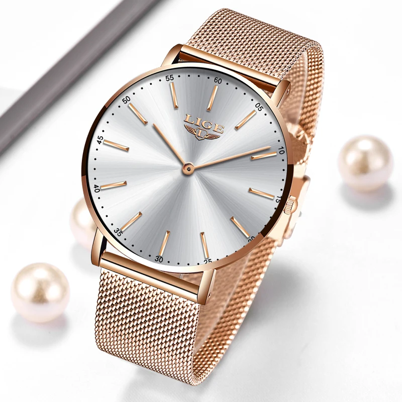 

LIGE Top Brand Luxury Quartz Women Watch Fashion Business Watch for Women Rose Gold Wristwatch Waterproof Ladies Relogio Feminin